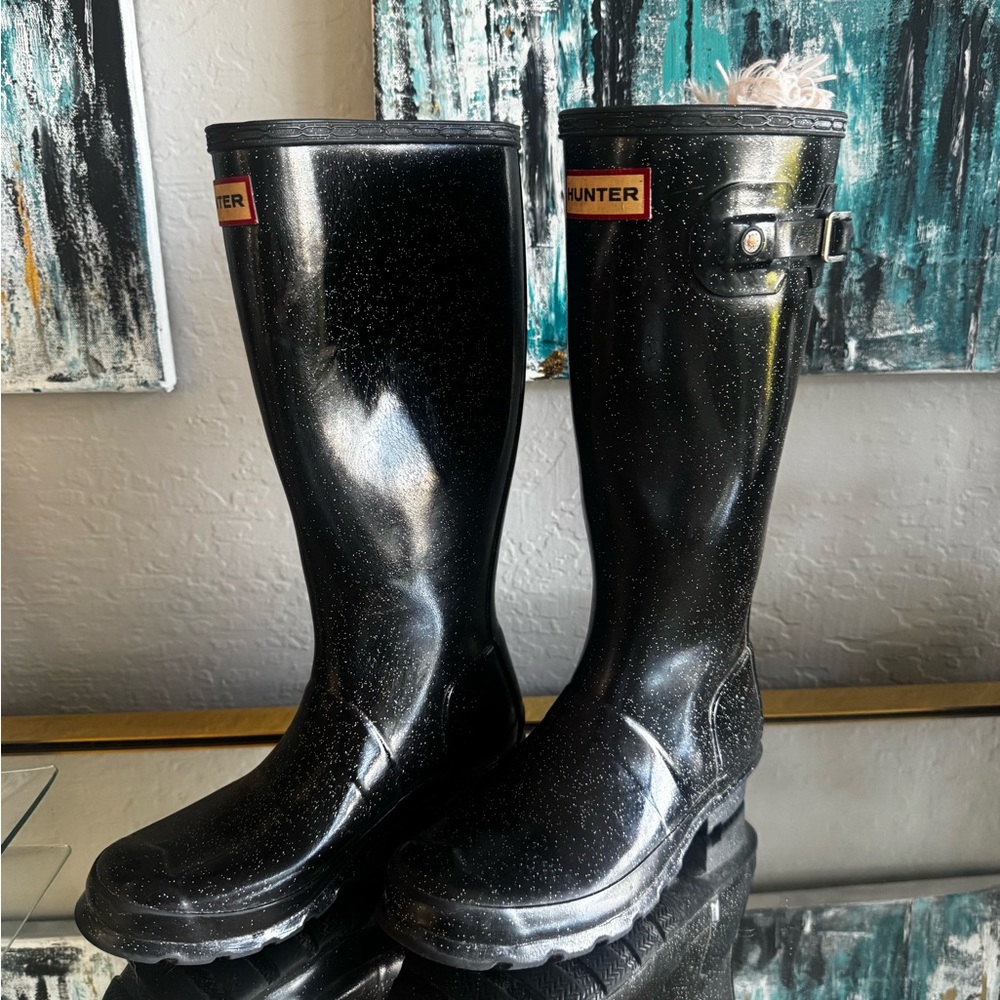 Big kid girls Hunter Shiny Black Rain Boots